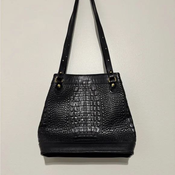Vintage Brahmin Black Crocodile-Embossed Bag Purse EUC - Picture 6 of 13